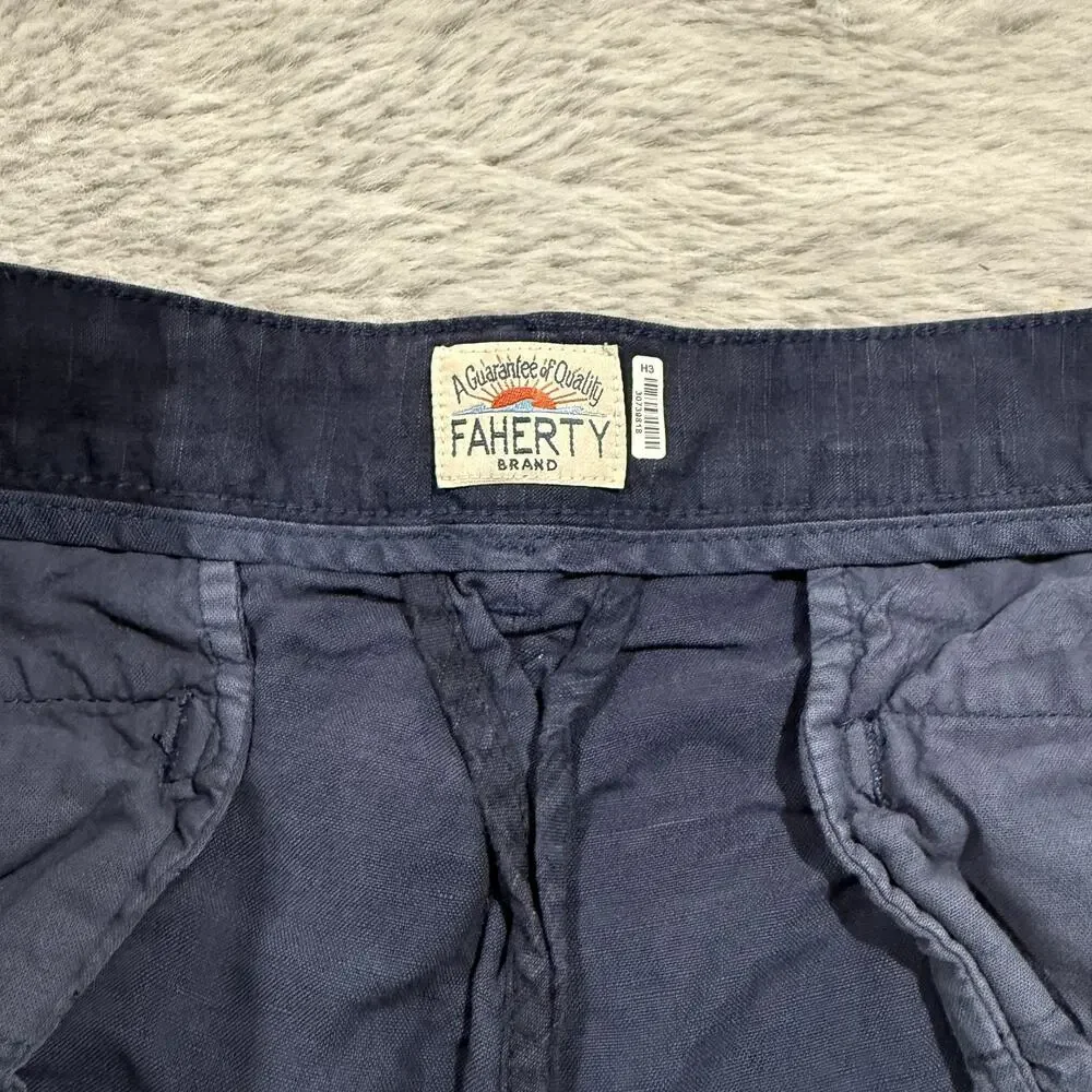 Faherty Shorts Mens 40 Navy Blue Flat Front Lightweight Chino Casual Summer